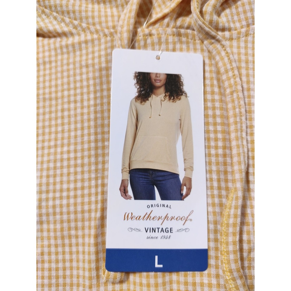 Weatherproof Vintage Womens Pullover Hoodie Yellow Gingham Large 1577518 NEW